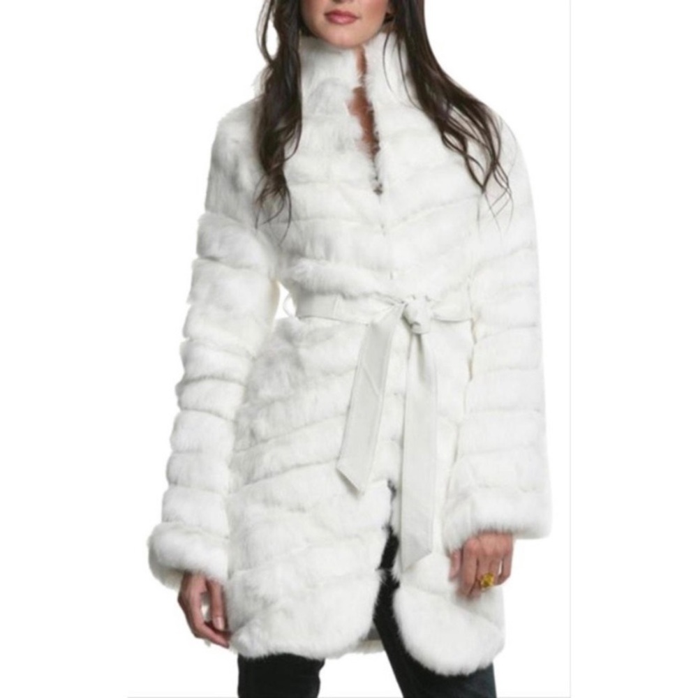 Marciano Felicia Rabbit Leather Bell Sleeve Coat